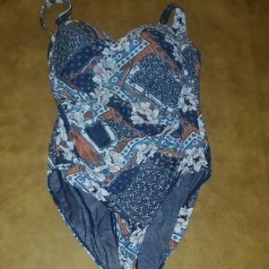 Womens Sea Level Blue and Orange Patterned Swimsuit
